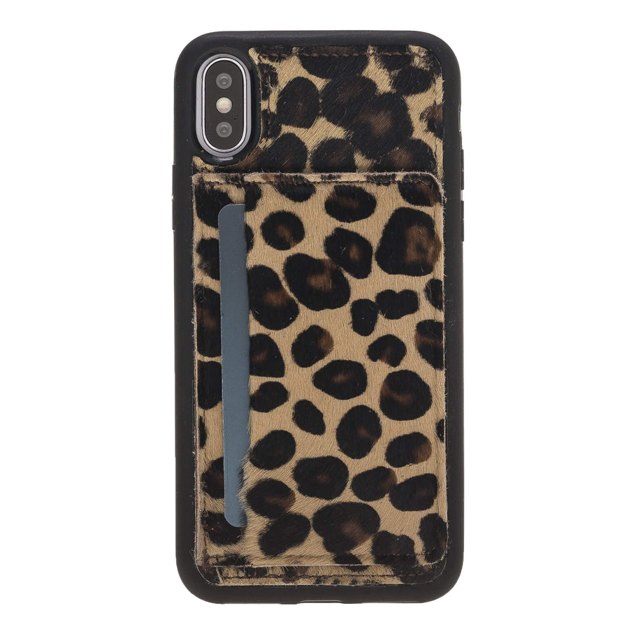 Luxury Leopard Leather iPhone X Back Cover Case with Card Holder and Kickstand - Venito - 2
