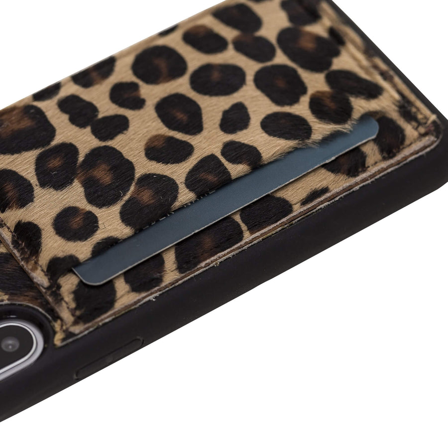 Luxury Leopard Leather iPhone X Back Cover Case with Card Holder and Kickstand - Venito - 3