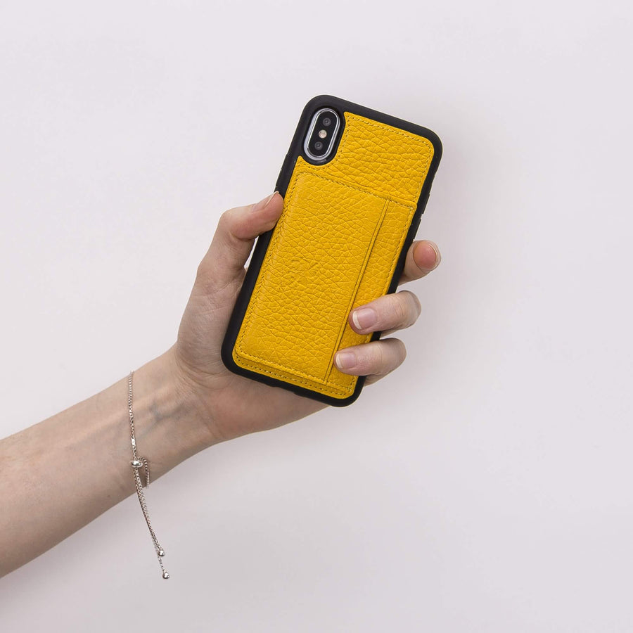 Luxury Yellow Leather iPhone X Back Cover Case with Card Holder and Kickstand - Venito - 5