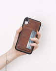 Luxury Brown Leather iPhone XR Back Cover Case with Card Holder and Kickstand - Venito - 5