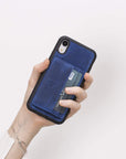 Luxury Blue Leather iPhone XR Back Cover Case with Card Holder and Kickstand - Venito - 5