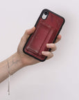 Luxury Red Leather iPhone XR Back Cover Case with Card Holder and Kickstand - Venito - 5