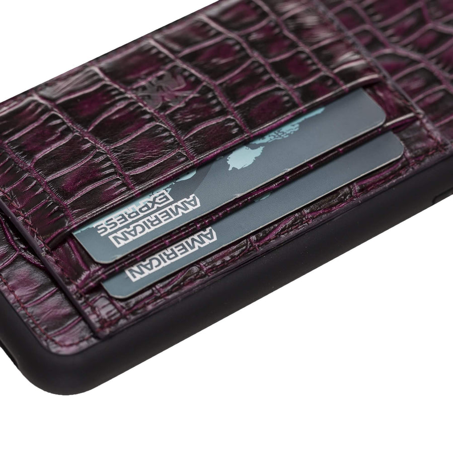 Luxury Purple Crocodile Leather iPhone XR Back Cover Case with Card Holder and Kickstand - Venito - 3