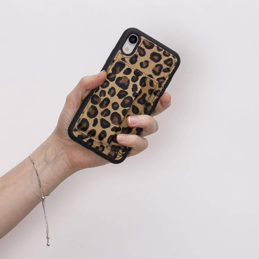 Luxury Leopard Leather iPhone XR Back Cover Case with Card Holder and Kickstand - Venito - 5