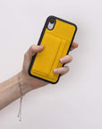 Luxury Yellow Leather iPhone XR Back Cover Case with Card Holder and Kickstand - Venito - 5