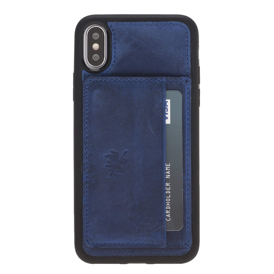 Luxury Blue Leather iPhone XS Back Cover Case with Card Holder and Kickstand - Venito - 2