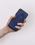 Luxury Blue Leather iPhone XS Back Cover Case with Card Holder and Kickstand - Venito - 5