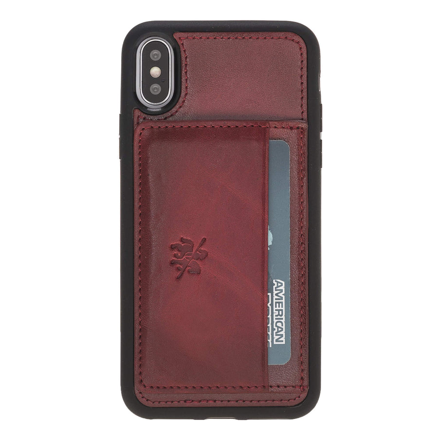 Luxury Red Leather iPhone XS Back Cover Case with Card Holder and Kickstand - Venito - 2