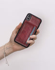 Luxury Red Leather iPhone XS Back Cover Case with Card Holder and Kickstand - Venito - 5