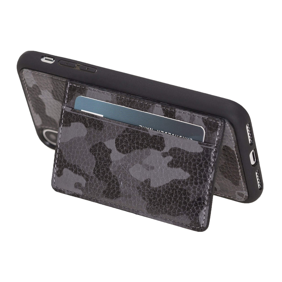 Luxury Camouflage Leather iPhone XS Back Cover Case with Card Holder and Kickstand - Venito - 1