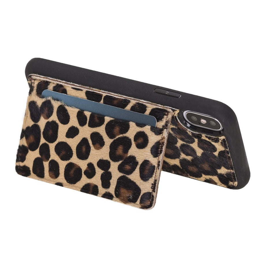 Luxury Leopard Leather iPhone XS Back Cover Case with Card Holder and Kickstand - Venito - 1