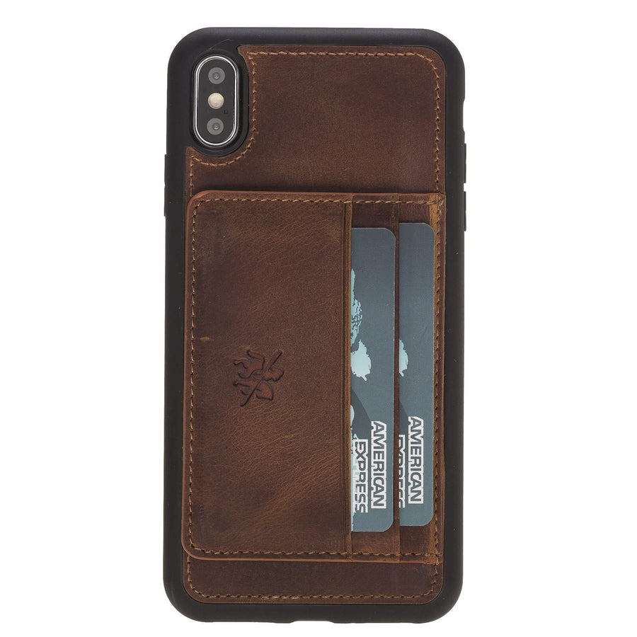 Luxury Brown Leather iPhone XS Max Back Cover Case with Card Holder and Kickstand - Venito - 2