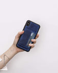 Luxury Blue Leather iPhone XS Max Back Cover Case with Card Holder and Kickstand - Venito - 5