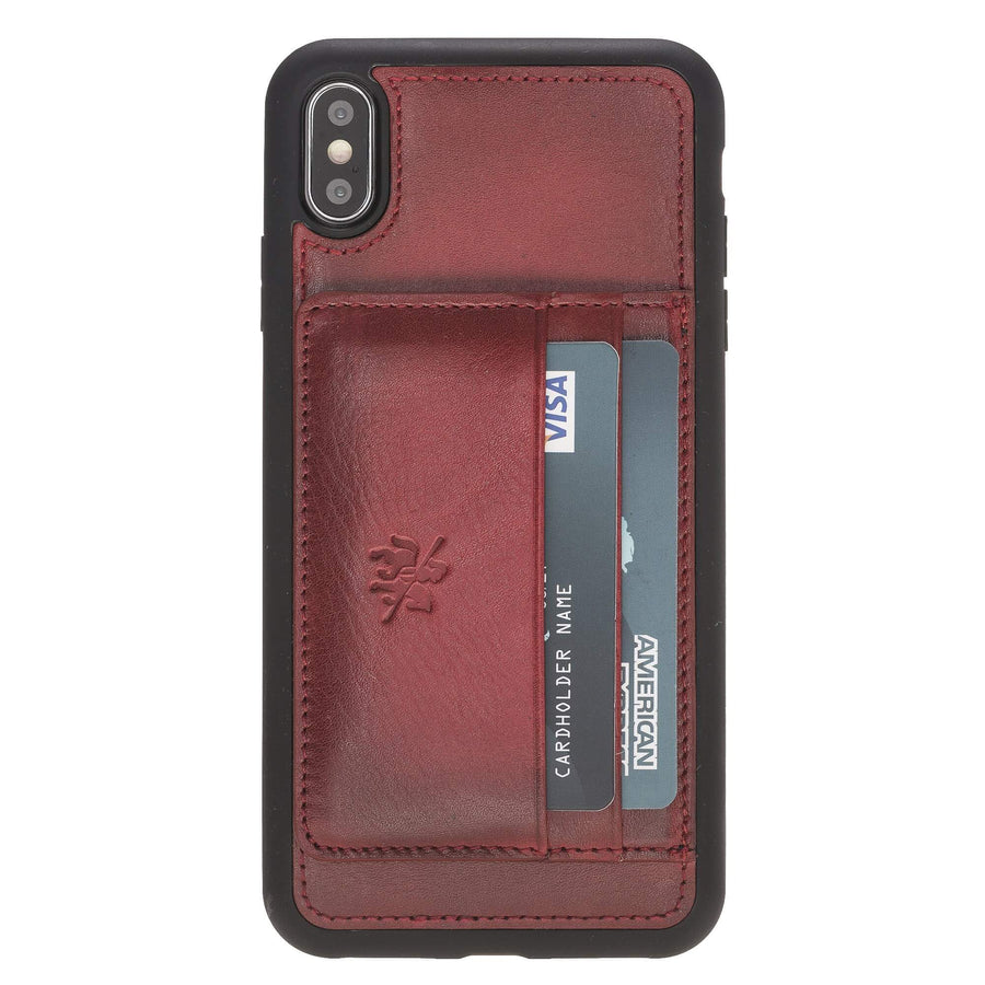 Luxury Red Leather iPhone XS Max Back Cover Case with Card Holder and Kickstand - Venito - 2