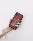 Luxury Red Leather iPhone XS Max Back Cover Case with Card Holder and Kickstand - Venito - 5