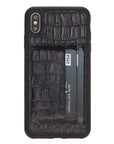 Luxury Black Crocodile Leather iPhone XS Max Back Cover Case with Card Holder and Kickstand - Venito - 2