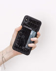 Luxury Black Crocodile Leather iPhone XS Max Back Cover Case with Card Holder and Kickstand - Venito - 5