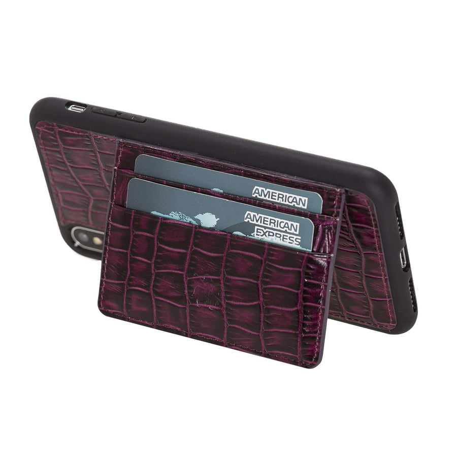 Luxury Purple Crocodile Leather iPhone XS Max Back Cover Case with Card Holder and Kickstand - Venito - 1