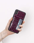 Luxury Purple Crocodile Leather iPhone XS Max Back Cover Case with Card Holder and Kickstand - Venito - 5