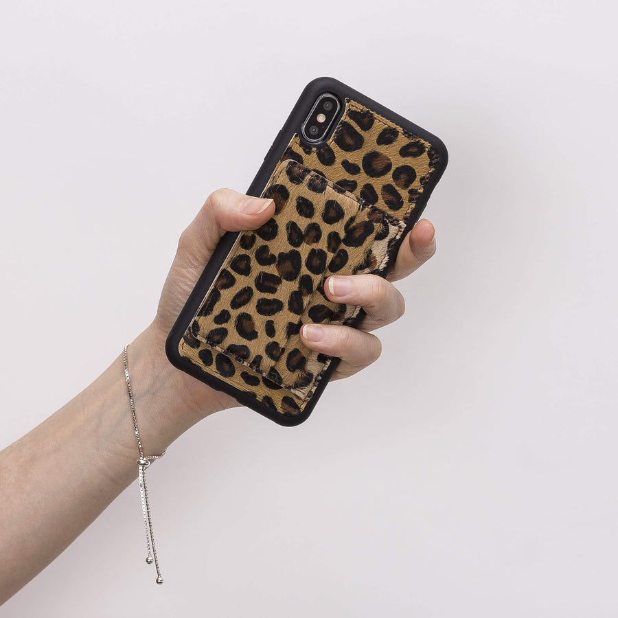 Luxury Leopard Leather iPhone XS Max Back Cover Case with Card Holder and Kickstand - Venito - 5