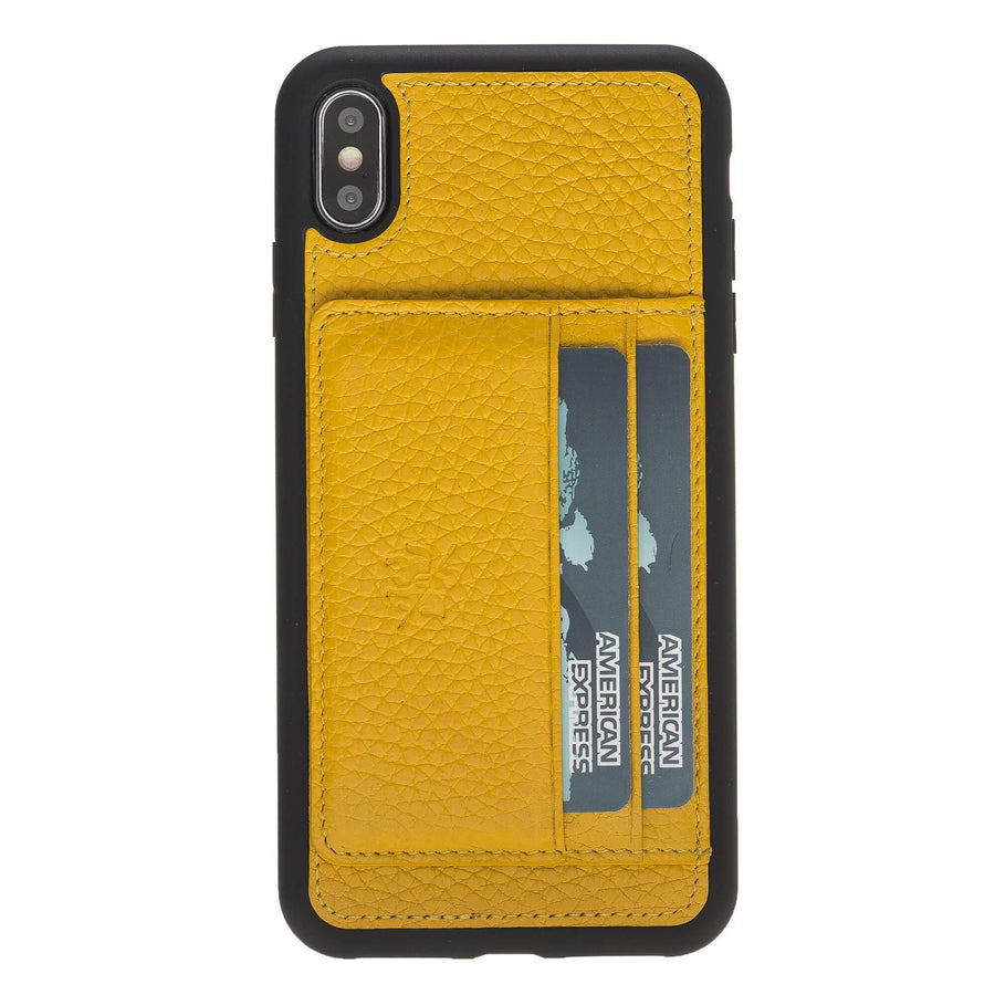 Luxury Yellow Leather iPhone XS Max Back Cover Case with Card Holder and Kickstand - Venito - 2