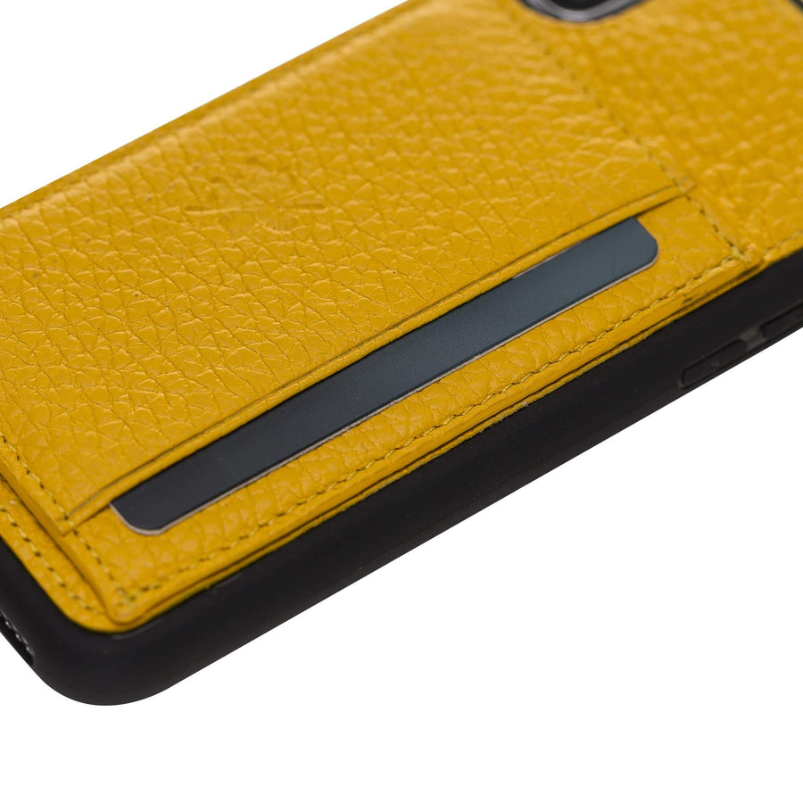 Luxury Yellow Leather iPhone XS Back Cover Case with Card Holder and Kickstand - Venito - 3