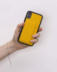 Luxury Yellow Leather iPhone XS Back Cover Case with Card Holder and Kickstand - Venito - 5