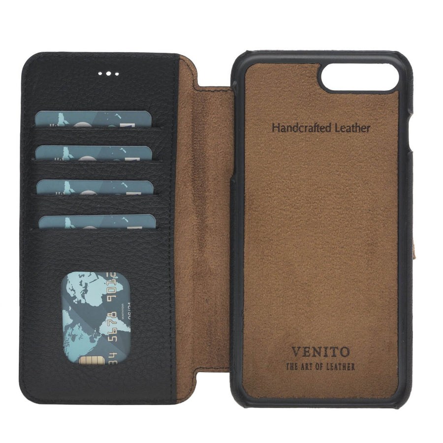 Siena Luxury Black Leather iPhone 7 Plus Wallet Case with Card Holder - Venito - 1