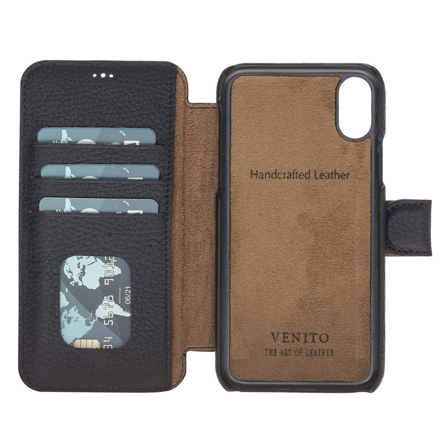 Siena Luxury Black Leather iPhone X Wallet Case with Card Holder - Venito - 1