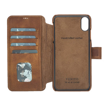 Siena Luxury Brown Leather iPhone XS Max Wallet Case with Card Holder - Venito - 1