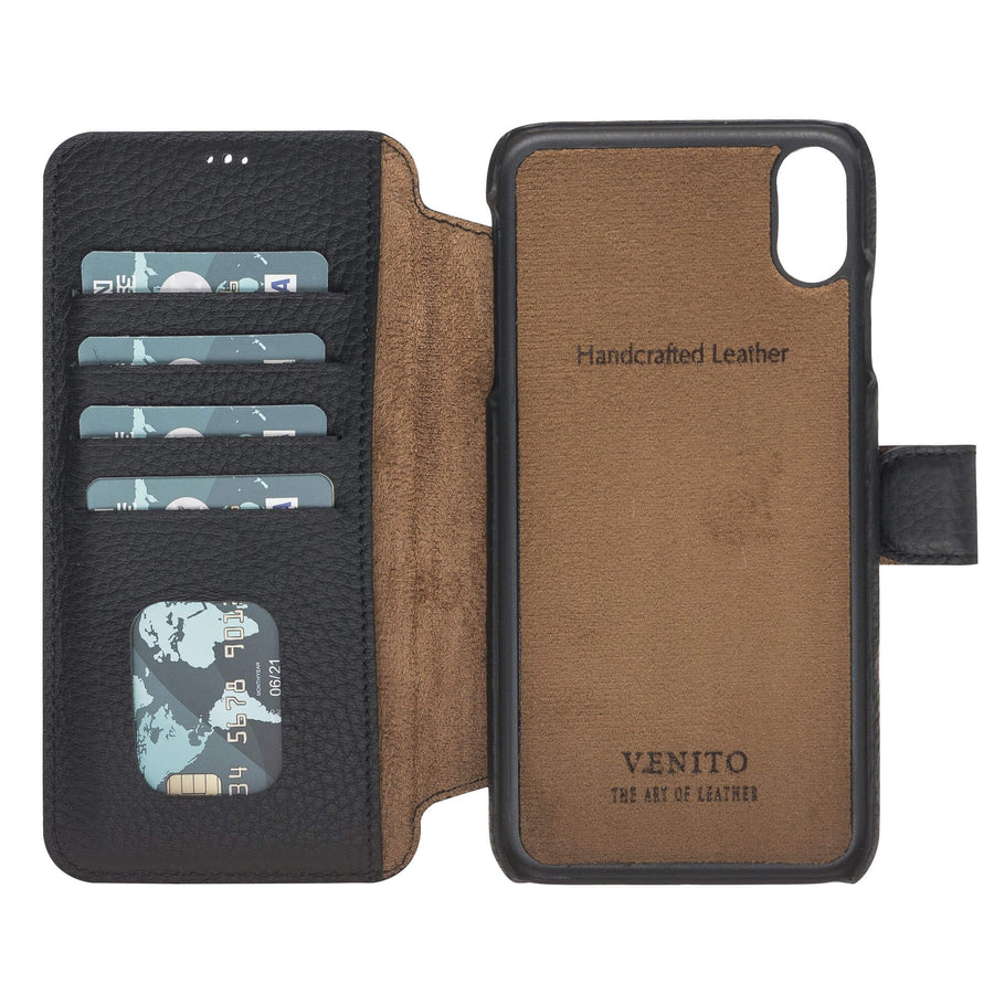 Siena Luxury Black Leather iPhone XS Max Wallet Case with Card Holder - Venito - 1