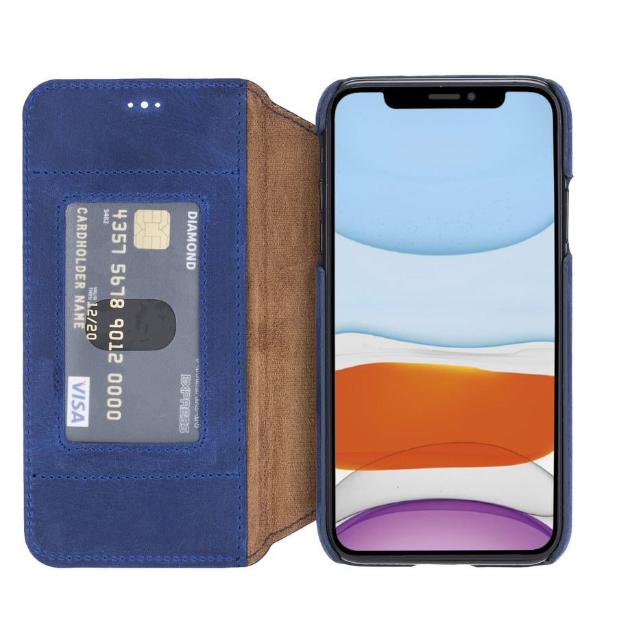 Venice Luxury Blue Leather iPhone 11 Slim Wallet Case with Card Holder - Venito - 1