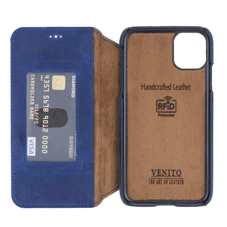 Venice Luxury Blue Leather iPhone 11 Slim Wallet Case with Card Holder - Venito - 5