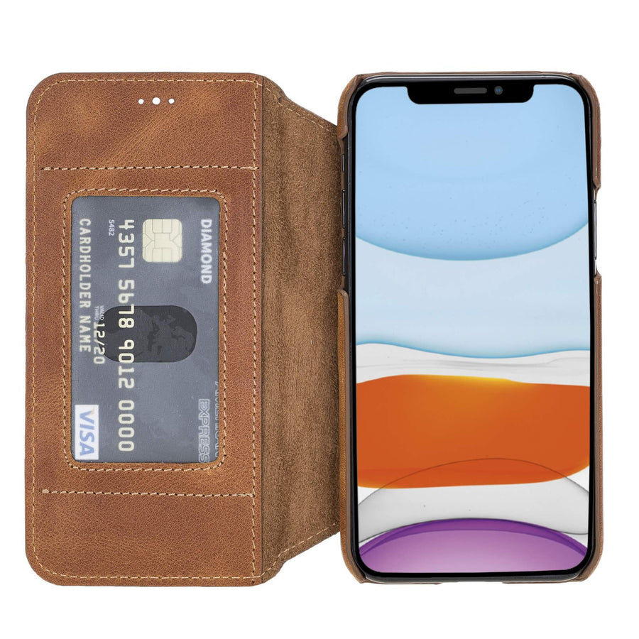 Venice Luxury Brown Leather iPhone 11 Pro Slim Wallet Case with Card Holder - Venito - 1