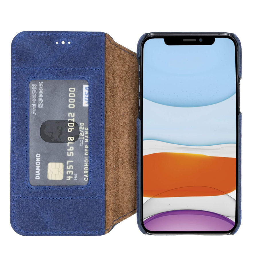 Venice Luxury Blue Leather iPhone 11 Pro Slim Wallet Case with Card Holder - Venito - 1