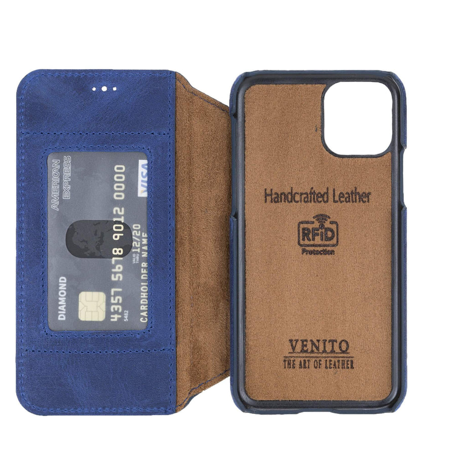 Venice Luxury Blue Leather iPhone 11 Pro Slim Wallet Case with Card Holder - Venito - 5