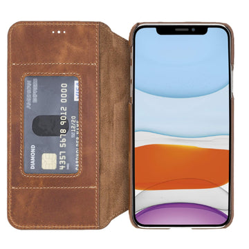 Venice Luxury Brown Leather iPhone 11 Pro Max Slim Wallet Case with Card Holder - Venito - 1