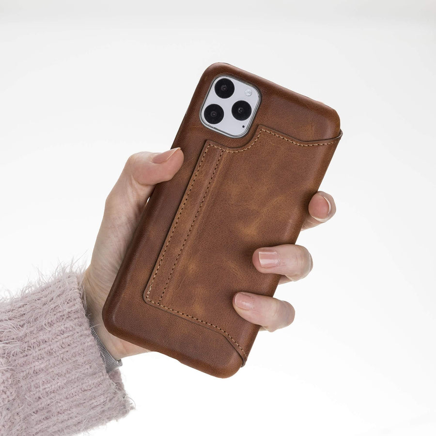 Venice Luxury Brown Leather iPhone 11 Pro Max Slim Wallet Case with Card Holder - Venito - 3