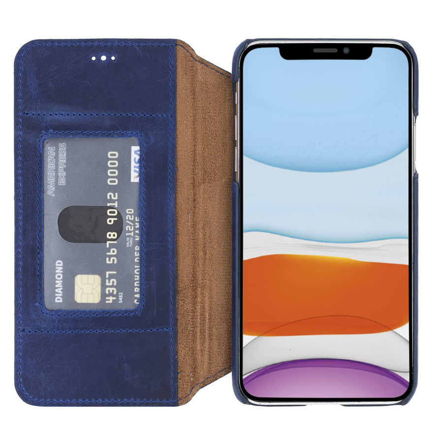 Venice Luxury Blue Leather iPhone 11 Pro Max Slim Wallet Case with Card Holder - Venito - 1