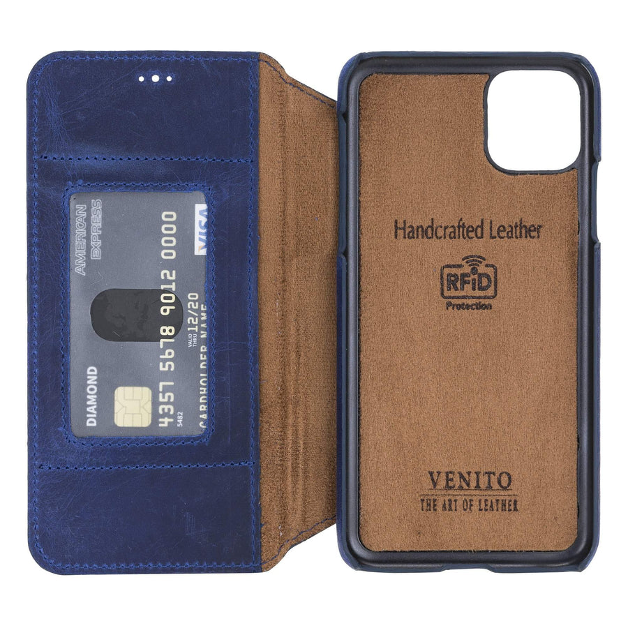 Venice Luxury Blue Leather iPhone 11 Pro Max Slim Wallet Case with Card Holder - Venito - 5