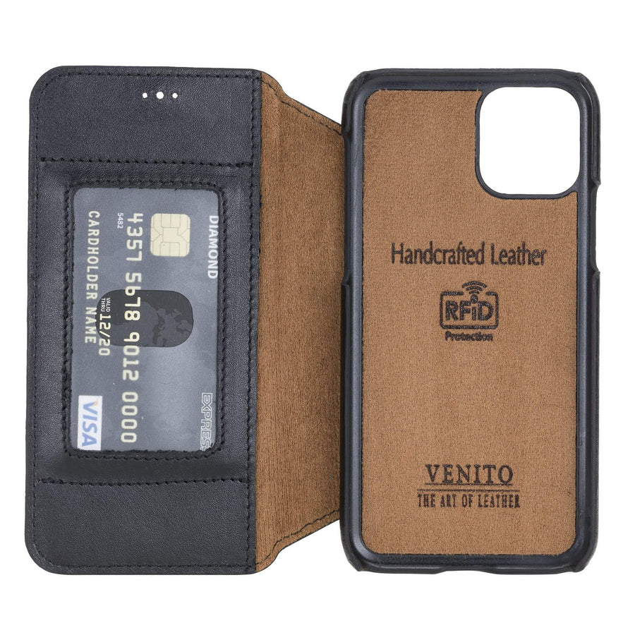 Venice Luxury Black Leather iPhone 11 Pro Slim Wallet Case with Card Holder - Venito - 5
