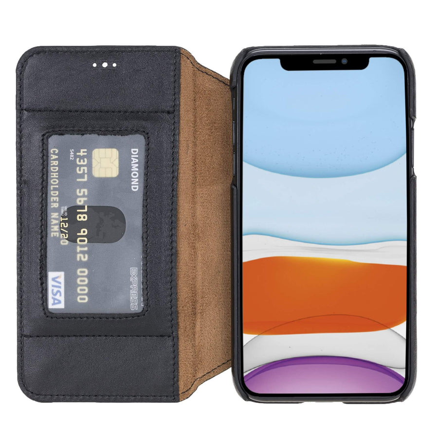Venice Luxury Black Leather iPhone 11 Slim Wallet Case with Card Holder - Venito - 1