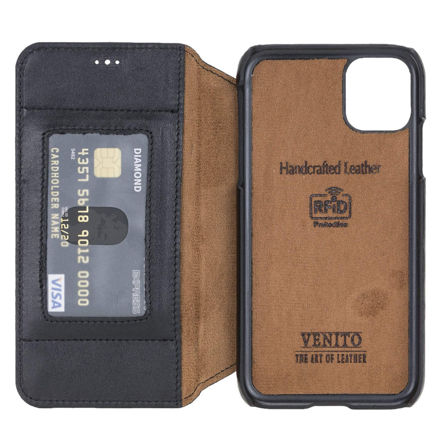 Venice Luxury Black Leather iPhone 11 Slim Wallet Case with Card Holder - Venito - 5