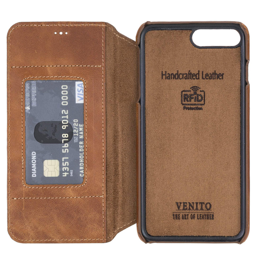 Venice Luxury Brown Leather iPhone 8 Plus Slim Wallet Case with Card Holder - Venito - 5