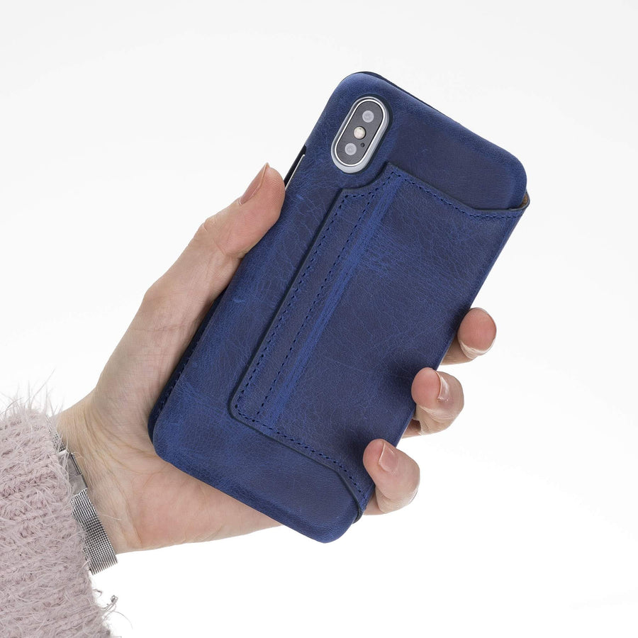 Venice Luxury Blue Leather iPhone X Slim Wallet Case with Card Holder - Venito - 3