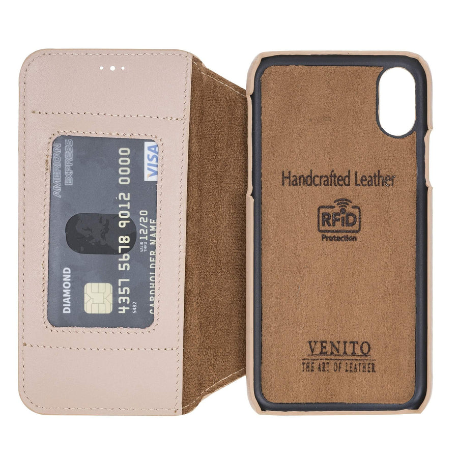 Venice Luxury Pink Leather iPhone X Slim Wallet Case with Card Holder - Venito - 5