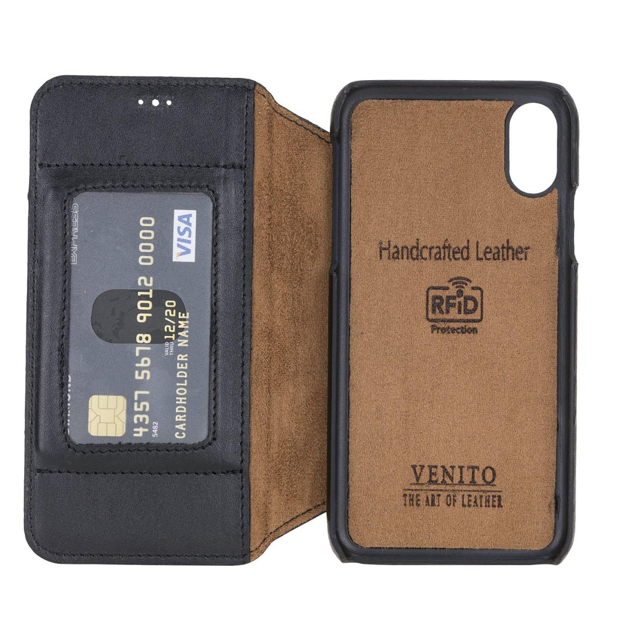 Venice Luxury Black Leather iPhone X Slim Wallet Case with Card Holder - Venito - 5