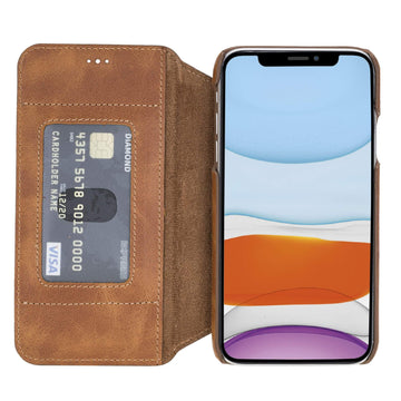 Venice Luxury Brown Leather iPhone XR Slim Wallet Case with Card Holder - Venito - 1