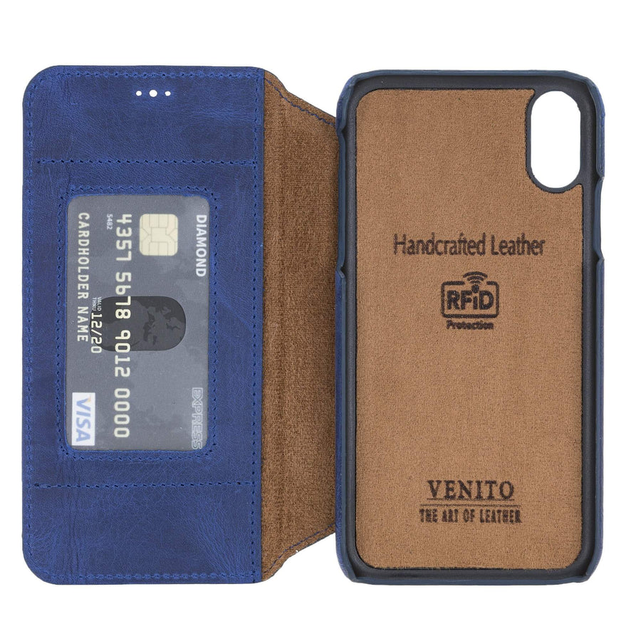 Venice Luxury Blue Leather iPhone XR Slim Wallet Case with Card Holder - Venito - 5