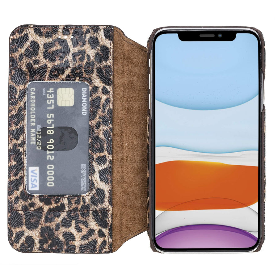 Venice Luxury Leopard Leather iPhone XR Slim Wallet Case with Card Holder - Venito - 1